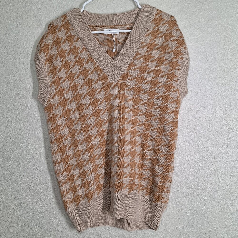 Women's Sweater Houndstooth Vest Brown Size M